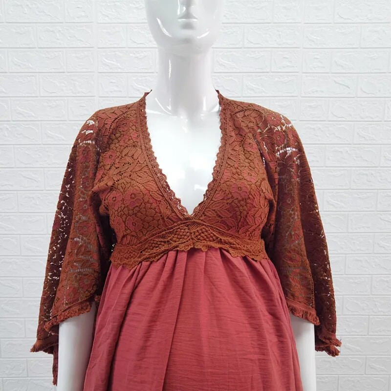 Roostepits Boho rasedate fotograafia rekvisiidid Pikad kleidid V-kaelusega Boheemi rasedatele naistele pikk kleit fotosessiooniks