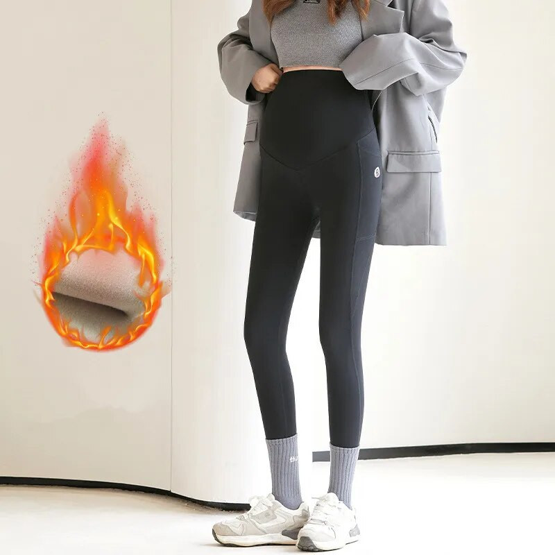 Žiemos šiltos nėščios moteriškos apatinės kelnės Nėščioms aukštu juosmeniu Pėdkelnės Moterims Patogūs kvėpuojantys elastiniai antblauzdžiai