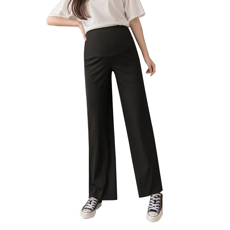 Nėščioms moterims Vasarinės plonos plačios kelnės Laisvos motinystės pilvo kelnės aukštu juosmeniu Nėštumo kelnės viso ilgio pilvo kelnės