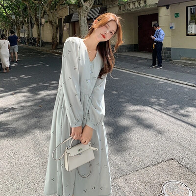 Moeprindiga lahtised pikad rasedatele naistele roheline kleit v-kaelusega laternaga varrukatega rasedatele lilleline kleit Suures suuruses rasedusriided