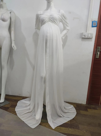 Λευκή δαντέλα+σιφόν Φόρεμα εγκυμοσύνης Φωτογραφία Φορέματα εγκυμοσύνης Σέξι σπαστό μπροστά γυναίκες Έγκυες μάξι φόρεμα για φωτογραφικό στήριγμα