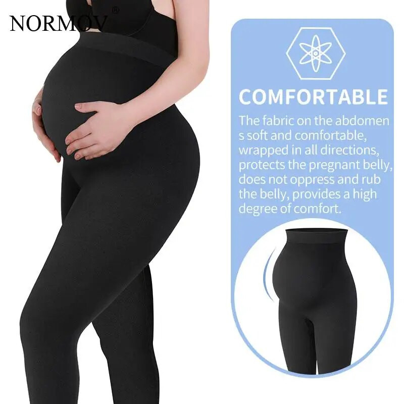 NORMOV Nėščiųjų antblauzdžiai Megzti aukštu juosmeniu Nėščiųjų pilvo palaikantys antblauzdžiai Moterims Nėštumo kūno formavimo mados siauros kelnės