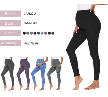 Дамски панталони за йога за бременни Бременност Мама Облекло Тренировъчни панталони с висока талия и джобове Дамски клинове