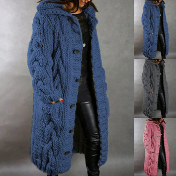 HOT SALES!! Νέα άφιξη Γυναικεία χειμερινή μακρυμάνικη πλεκτή ζακέτα με κουμπιά τσέπης Ζεστό παλτό με κουκούλα