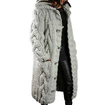 ГОРЕЩИ ПРОДАЖБИ！！！Ново пристигащо дамско зимно плетена жилетка с дълъг ръкав и джобни копчета Топло палто с качулка