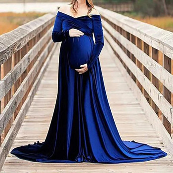 Φθινοπωρινά νέα φορέματα εγκυμοσύνης 2022 για φωτογραφία Χειμερινό σέξι βελούδινο μακρύ φόρεμα για πάρτι για έγκυες γυναίκες