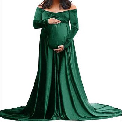 2022 m. rudens Naujos nėščiųjų suknelės, skirtos fotografuoti, žieminė, seksuali aksominė V formos iškirptė, ilga suknelė nėščioms moterims vakarėlio kostiumas