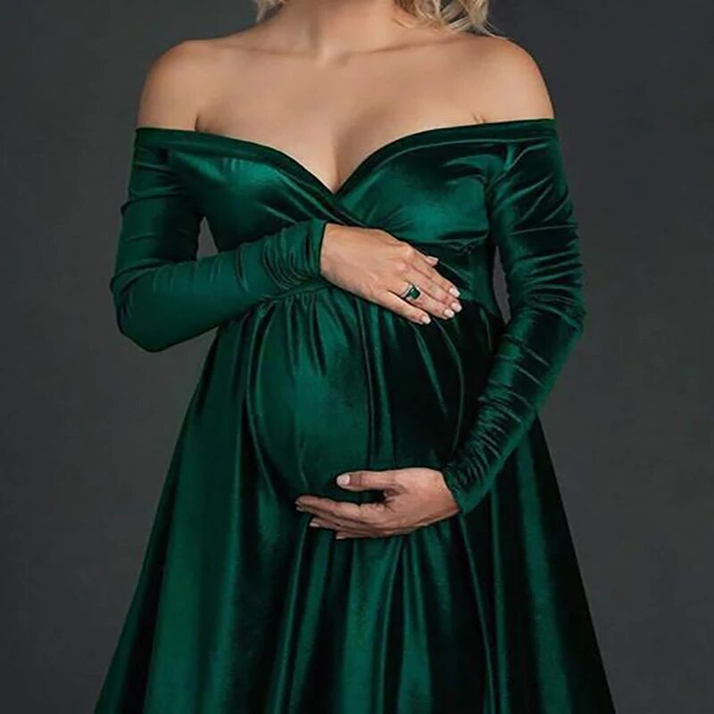 2022 m. rudens Naujos nėščiųjų suknelės, skirtos fotografuoti, žieminė, seksuali aksominė V formos iškirptė, ilga suknelė nėščioms moterims vakarėlio kostiumas
