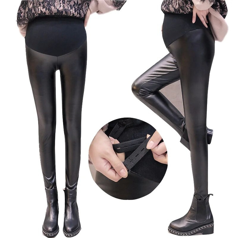 Pavasario rudens gimdymo kelnės Dirbtinės PU odos plonos antblauzdžiai nėščiosioms mados žindymas pilvą palaikantis drabužis nėštumas