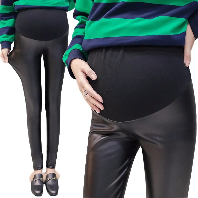 Pavasario rudens gimdymo kelnės Dirbtinės PU odos plonos antblauzdžiai nėščiosioms mados žindymas pilvą palaikantis drabužis nėštumas