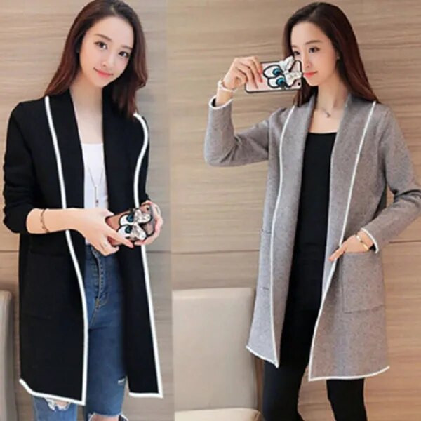 2022 m. rudens žiemos ilgas megztinis moteriškas laisvalaikio moteriškas kišeninis megztinis megztinis Megzti megztiniai Visi tinkantys nėščiosios paltai