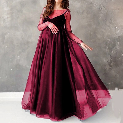 2022. aasta pikkade varrukatega helmestest võrkkleit rasedatele, pulmakleit, pildistamisrekvisiidid, rasedate kleit, mood rasedate naiste rõivad