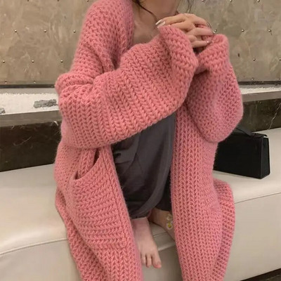 2023 Φθινόπωρο/Χειμώνας Νέο Πουλόβερ μεσαίου μήκους Μονόχρωμο Πλεκτό Ζακέτα Γυναικεία μπλούζες Ροζ Παλτό εγκυμοσύνης Plus Size