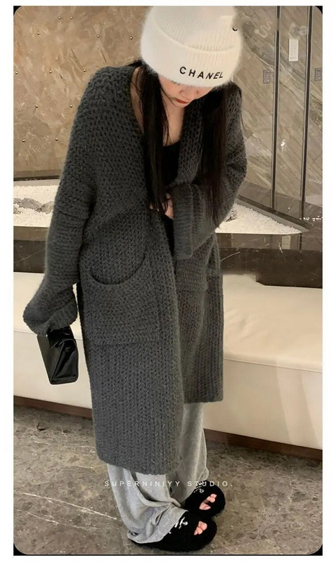 2023 Φθινόπωρο/Χειμώνας Νέο Πουλόβερ μεσαίου μήκους Μονόχρωμο Πλεκτό Ζακέτα Γυναικεία μπλούζες Ροζ Παλτό εγκυμοσύνης Plus Size