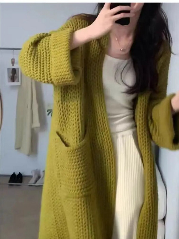 2023 Φθινόπωρο/Χειμώνας Νέο Πουλόβερ μεσαίου μήκους Μονόχρωμο Πλεκτό Ζακέτα Γυναικεία μπλούζες Ροζ Παλτό εγκυμοσύνης Plus Size