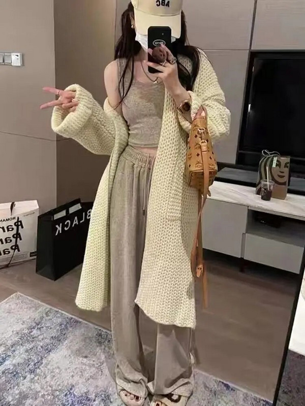 2023 Φθινόπωρο/Χειμώνας Νέο Πουλόβερ μεσαίου μήκους Μονόχρωμο Πλεκτό Ζακέτα Γυναικεία μπλούζες Ροζ Παλτό εγκυμοσύνης Plus Size