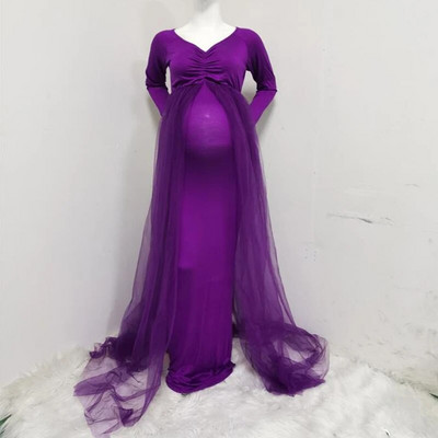 Trudnička haljina za fotografiranje 2022. Jesen Zima Nova seksi trudnička odjeća dugih rukava s V-izrezom za trudnice Svečane haljine