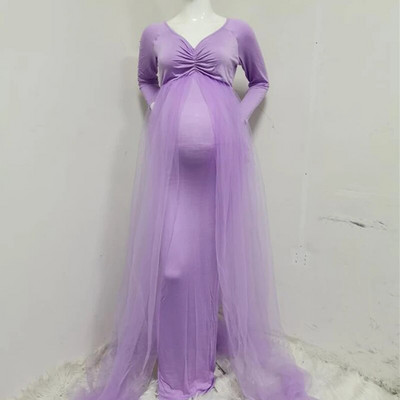 Trudnička haljina za fotografiranje 2022. Jesen Zima Nova seksi trudnička odjeća dugih rukava s V-izrezom za trudnice Svečane haljine