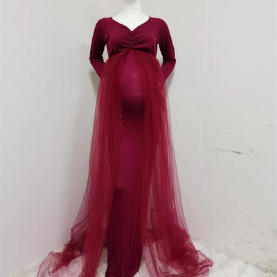 Trudnička haljina za fotografiranje 2022. Jesen Zima Nova seksi trudnička odjeća dugih rukava s V-izrezom za trudnice Svečane haljine