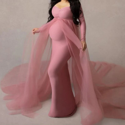 Trudnička haljina za fotografiranje 2022. Jesen Zima Nova seksi trudnička odjeća dugih rukava s V-izrezom za trudnice Svečane haljine