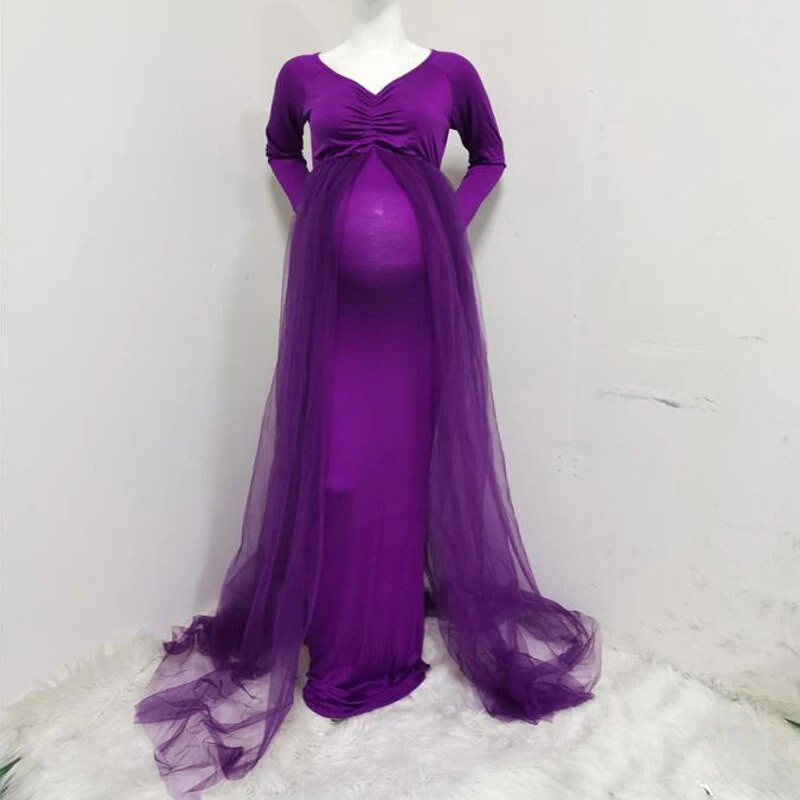 Trudnička haljina za fotografiranje 2022. Jesen Zima Nova seksi trudnička odjeća dugih rukava s V-izrezom za trudnice Svečane haljine