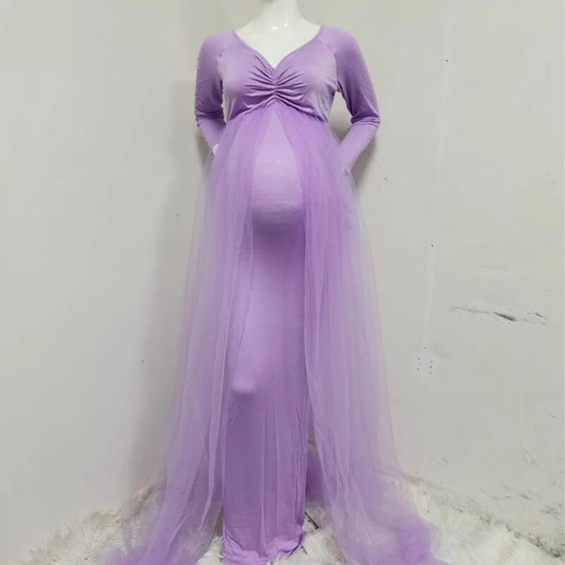 Trudnička haljina za fotografiranje 2022. Jesen Zima Nova seksi trudnička odjeća dugih rukava s V-izrezom za trudnice Svečane haljine