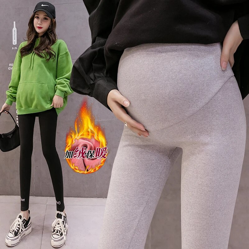 2023 talv kõrge vöökohaga rasedate kõhupüksid puuvillased ja roosad sametised säärised raseda venitatud kõhupüksid soojad püksid