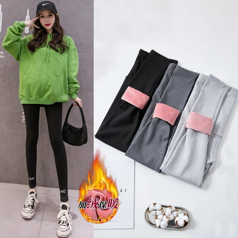 2023 talv kõrge vöökohaga rasedate kõhupüksid puuvillased ja roosad sametised säärised raseda venitatud kõhupüksid soojad püksid