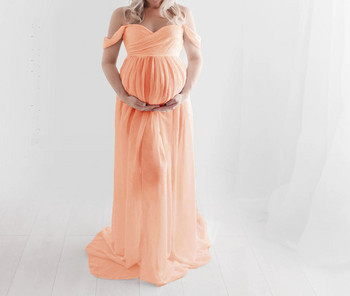 Νέα σιφόν δαντέλα εγκυμοσύνης μπροστινό σχιστό νυφικό καλοκαιρινό φωτογραφικό φόρεμα έγκυων γυναικών Baby shower Shoot Φωτογραφία Στήριγμα Ρούχα
