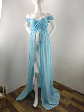 Νέα σιφόν δαντέλα εγκυμοσύνης μπροστινό σχιστό νυφικό καλοκαιρινό φωτογραφικό φόρεμα έγκυων γυναικών Baby shower Shoot Φωτογραφία Στήριγμα Ρούχα