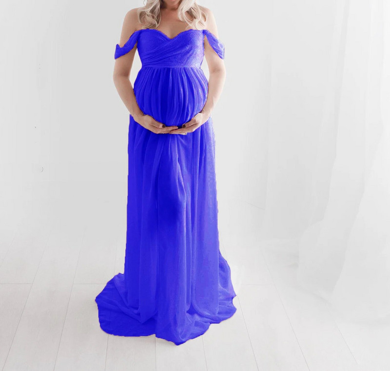 Νέα σιφόν δαντέλα εγκυμοσύνης μπροστινό σχιστό νυφικό καλοκαιρινό φωτογραφικό φόρεμα έγκυων γυναικών Baby shower Shoot Φωτογραφία Στήριγμα Ρούχα