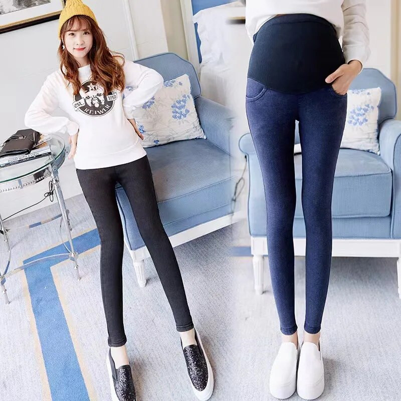 Φθινοπωρινές έγκυες γυναίκες Ψηλή μέση κοιλιά Καουμπόικο παντελόνι Λεπτό στρίφωμα Γυναικείο παντελόνι μολύβι Εγκυμοσύνη Skinny τζιν κολάν Τζιν