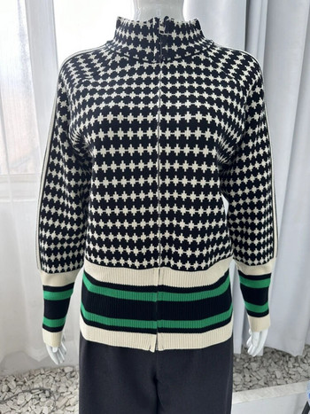 Зимен дамски пуловер с висока яка през 2023 г. Топъл пуловер Елегантен топ Свободен ежедневен дамски топ Ретро жилетка с контрастни цветове