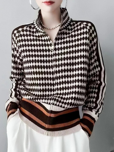 Χειμερινό γυναικείο πουλόβερ με ζιβάγκο 2023 Ζεστό πουλόβερ Commuter Κομψό τοπ χαλαρό casual γυναικείο κορυφαίο ρετρό χρωματική ζακέτα με αντίθεση