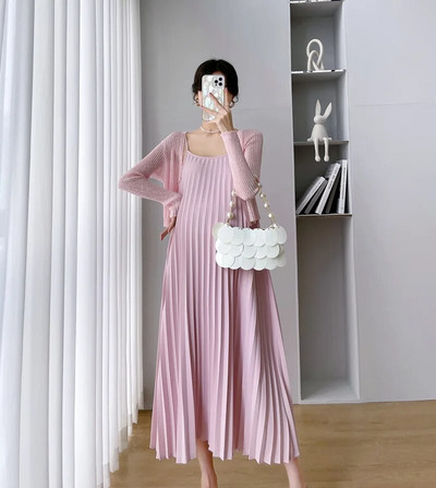 Priežastinės mados klostuotos dvi dalys motinystės elegantiškos solidžios nėščios moters sijonai be rankovių 2022 m. vasaros seksualios „Camis“ suknelės