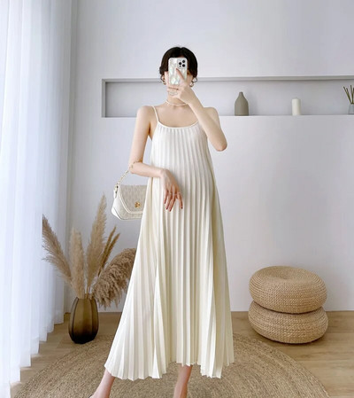 Priežastinės mados klostuotos dvi dalys motinystės elegantiškos solidžios nėščios moters sijonai be rankovių 2022 m. vasaros seksualios „Camis“ suknelės