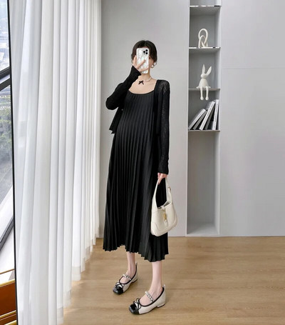 Priežastinės mados klostuotos dvi dalys motinystės elegantiškos solidžios nėščios moters sijonai be rankovių 2022 m. vasaros seksualios „Camis“ suknelės