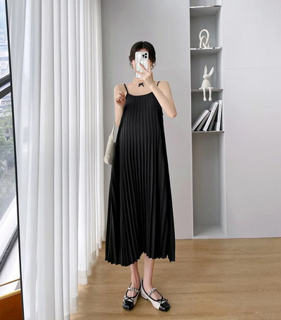 Priežastinės mados klostuotos dvi dalys motinystės elegantiškos solidžios nėščios moters sijonai be rankovių 2022 m. vasaros seksualios „Camis“ suknelės