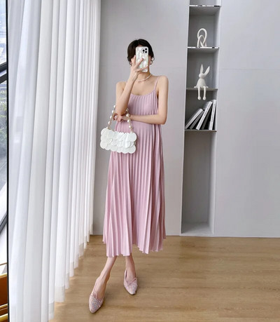 Priežastinės mados klostuotos dvi dalys motinystės elegantiškos solidžios nėščios moters sijonai be rankovių 2022 m. vasaros seksualios „Camis“ suknelės