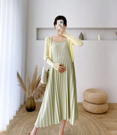 Priežastinės mados klostuotos dvi dalys motinystės elegantiškos solidžios nėščios moters sijonai be rankovių 2022 m. vasaros seksualios „Camis“ suknelės