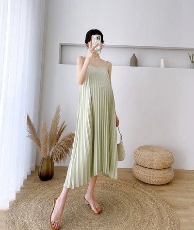 Priežastinės mados klostuotos dvi dalys motinystės elegantiškos solidžios nėščios moters sijonai be rankovių 2022 m. vasaros seksualios „Camis“ suknelės