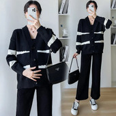 Sügistalvine uus rasedatele naistele Korea versioon vabaaja laisk mitmekülgne kampsun, must valge triibuline kampsun, vaba jakk mantlid