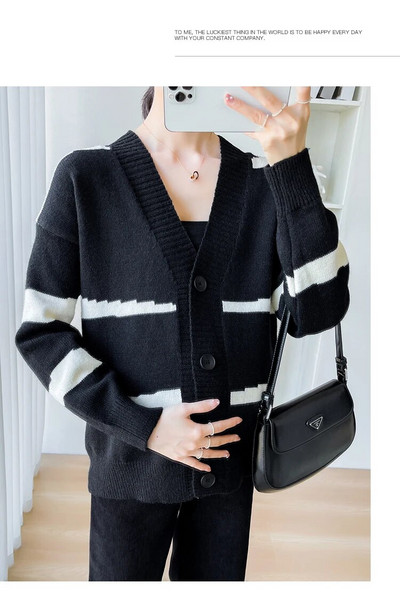 Sügistalvine uus rasedatele naistele Korea versioon vabaaja laisk mitmekülgne kampsun, must valge triibuline kampsun, vaba jakk mantlid