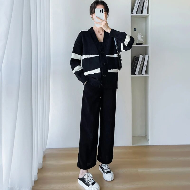 Sügistalvine uus rasedatele naistele Korea versioon vabaaja laisk mitmekülgne kampsun, must valge triibuline kampsun, vaba jakk mantlid