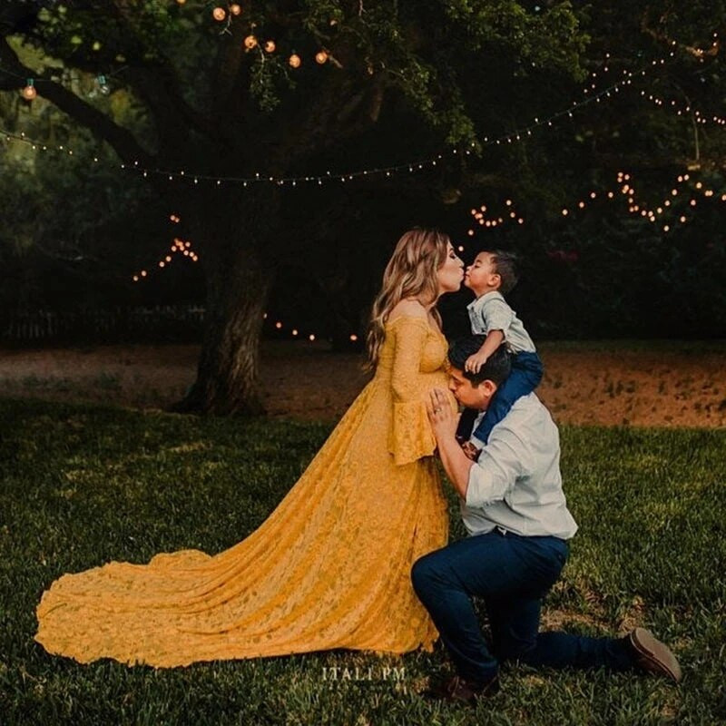 Nauja nėriniuota suknelė nėščiosioms, skirta fotosesijai Puošni seksuali ilga nėštumo suknelė su plačiomis rankovėmis moteriškos suknelės, skirtos fotografuoti, 2021 m.