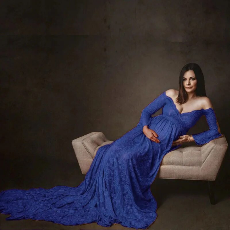 Nauja nėriniuota suknelė nėščiosioms, skirta fotosesijai Puošni seksuali ilga nėštumo suknelė su plačiomis rankovėmis moteriškos suknelės, skirtos fotografuoti, 2021 m.