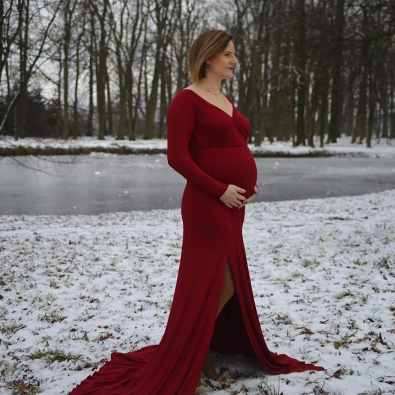 Seksualios nėščiųjų suknelės be pečių, skirtos fotosesijai, „Maxi“ suknelė, suskilusi moteris, nėščia, fotografuojanti, ilgos nėštumo suknelės drabužiai