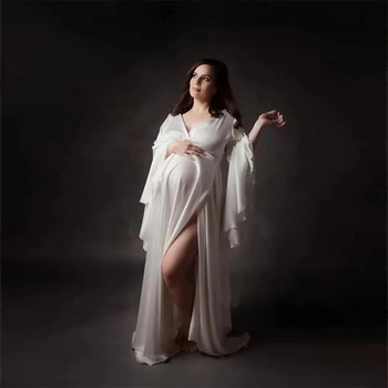 Σέξι φορέματα εγκυμοσύνης με λαιμόκοψη V με σπαστό μπροστινό μέρος Φόρεμα μητρότητας Φωτογραφία μακριές έγκυες μάξι φόρεμα εγκυμοσύνης