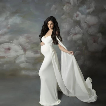 Σέξι φορέματα εγκυμοσύνης χωρίς ώμους για φωτογράφιση μακρύ φανταχτερό φόρεμα εγκυμοσύνης σιφόν έγκυες μάξι φόρεμα φωτογραφίας