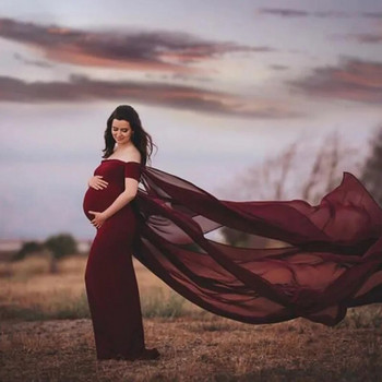 Σέξι φορέματα εγκυμοσύνης χωρίς ώμους για φωτογράφιση μακρύ φανταχτερό φόρεμα εγκυμοσύνης σιφόν έγκυες μάξι φόρεμα φωτογραφίας